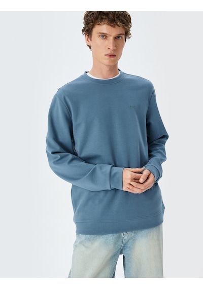 Koton Bisiklet Yaka Basic Pamuk Karışımlı Minimal Baskılı Sweatshirt Mavi 5sam70004mk Mavi