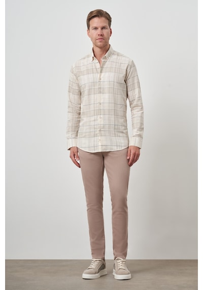 Morven Erkek Bej Pamuk Trend Panolu Dynamic Fit Gömlek 25ms004025653 Bej Bej