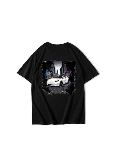 Brz Collectıon Brz Collection Unisex Oversize Tesla Street T-shirt Siyah