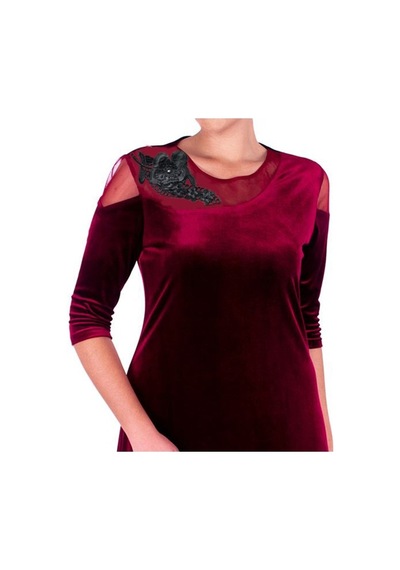 Nidya Moda Büyük Beden Kadın Bordo Kadife Abiye Elbise-4123B Bordo