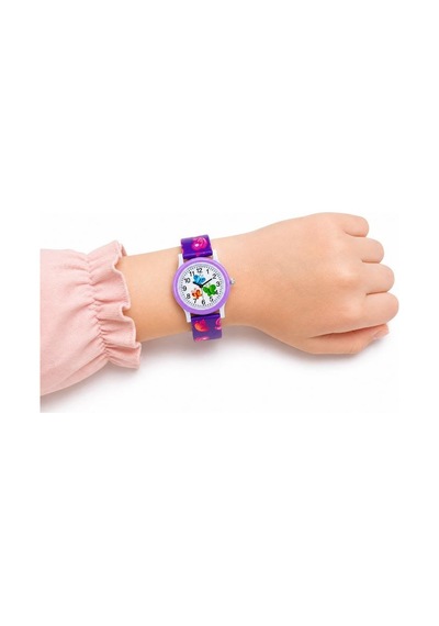 Kelebek Desenli Lila Kız Çocuk Kol Saati Analog Saat St-304419 Beyaz