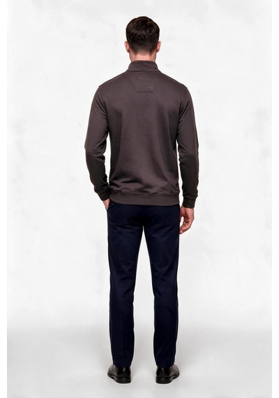 Legato Erkek Dik Yaka Yarım Fermuarlı Pamuk Karışımlı Uzun Kollu Sweatshirt Kahve