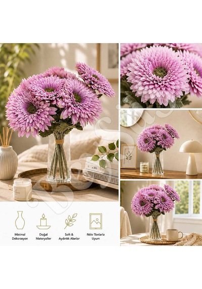 Yapay Çiçek Kasımpatı Buketi 49 Cm Lila
