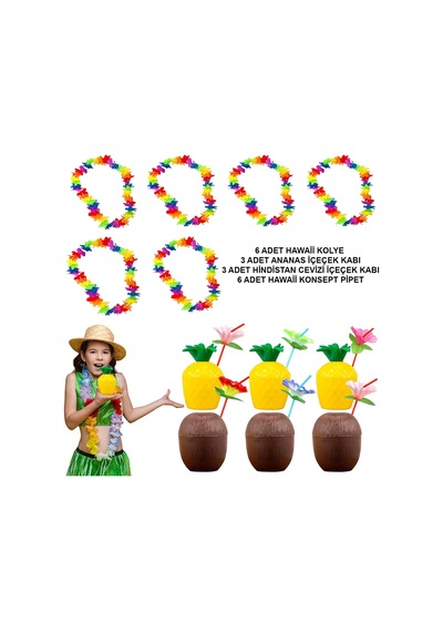 Tropikal - 271 - Hawaii Parti Malzemeleri Kolye, Pipet, - Edntrend - Bardak Seti