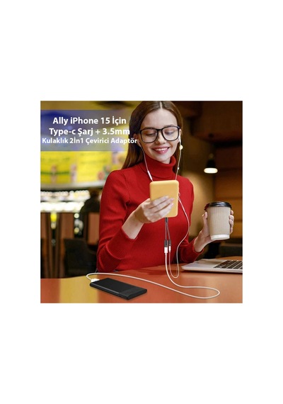 Ally Apple Uyumlu iPhone 15 İçin Type-c Şarj + 3.5mm Kulaklık 2in1 Çevirici Adaptör- 5775 - Karbul8927-1 Siyah