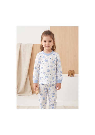 Deniva Kids Unisex Çocuk %100 Pamuklu Sevimli Fil Desenli Ribanalı Uzun Kollu Pijama Takımı Mavi Deniva Kids Unisex Çocuk %100 Pamuklu Sevimli Fil Desenli Ribanalı Uzun Kollu Pijama Takımı Mavi