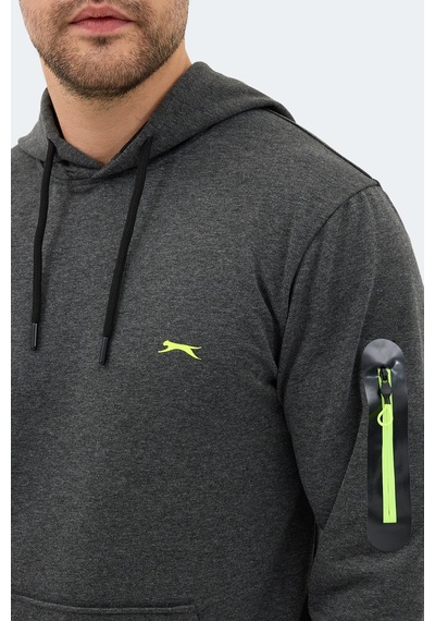 Slazenger Ozzy In Erkek Kanguru Cepli Kapüşonlu Koyu Gri Sweatshırt Koyu Gri