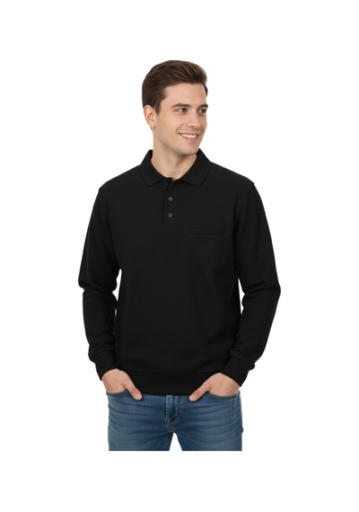 Baglan Erkek Büyük Beden Polo Yaka Cepli Selanik Sweatshirt Bgl-st04978 Siyah
