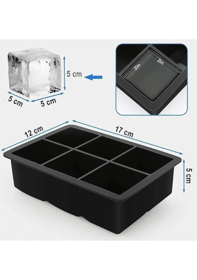 Mithra Life 6 Lı Büyük Boy Kare Silikon Buz Kalıbı Mıt1073 Gri - Siyah