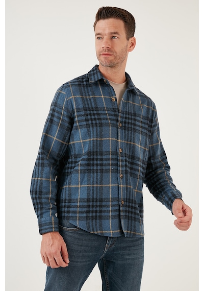 Buratti Ekoseli Uzun Kollu Slim Fit Kışlık Erkek Gömlek Cf21W112844 Indigo