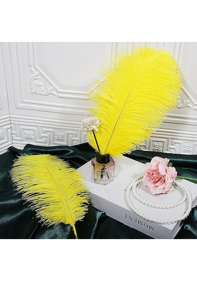 Kuzey Oyuncak 3 Adet Büyük Boy 35 Cm Sarı Deve Kuşu Tüyü Vıp Yellow Ostrıch Feather Büyük Dekor Sarı Kuş Tüyü 5+