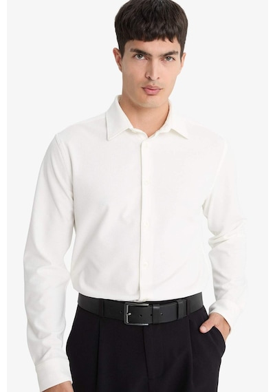 Defacto Slim Fit Dar Kesim Polo Yaka Penye Uzun Kollu Gömlek E9061ax25auwt32 Beyaz
