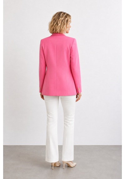 Bihan Store Kadın Kruvaze Tek Düğmeli Blazer Ceket Y26-421 - Pembe