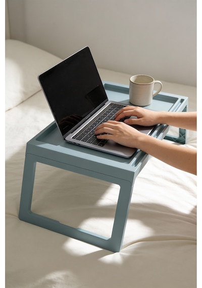 Katlanabilir Yatak Üstü Keyif Sehpası Laptop & Kahvaltı Sehpası 56 36 Cm Mavi