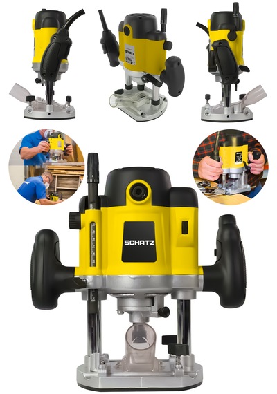 Schatz 1400 Watt Profesyonel Elektrikli Devir Ayarlı Çift Kollu Formika Freze Traşlama Makinesi 8mm Pens Sarı