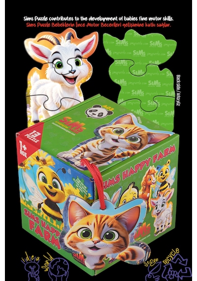 Sims Puzzle Bebekler İçin İlk Puzzle Yapboz Baby Çiftlik - 1 Yaş Üstü Montessori Eğitici Oyuncak