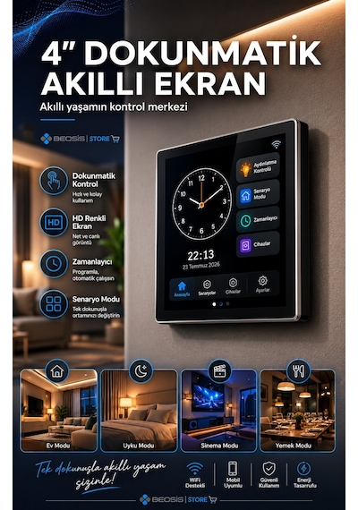4 İnç Dokunmatik Ekran, Wifi Ve Zigbee, 3 Röle Çıkışlı, Tuya, Smart Life Ve Fonri Uyumluluğuyla Akıl