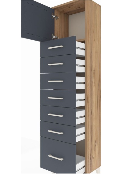 Arges Dolap Tek Raflı 7 Çekmeceli Tek Kapaklı 44x30x182 Çam-antrasit Atlas Çam