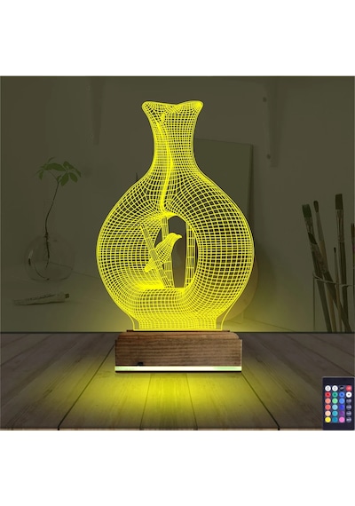 Luvivia Minimalist Vazo Kuş 3d Lamba - Masa Gece Lambası Şeffaf