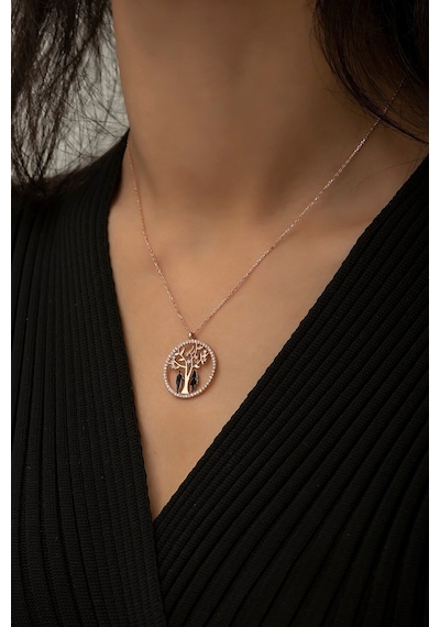 Hayat Ağacı Sevgili Aşk Kolye Rose Gold Kaplama 925 Ayar Gümüş