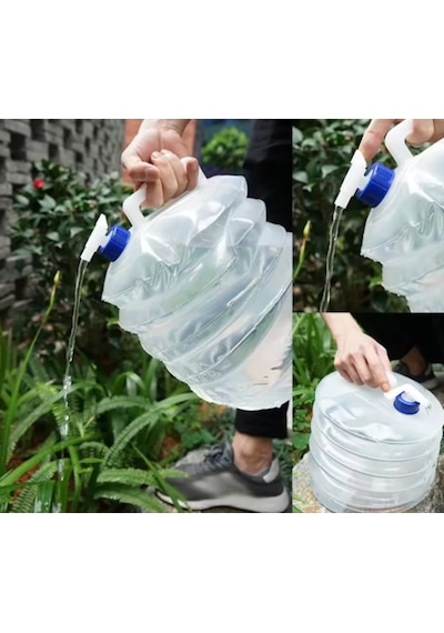 Gaman Katlanırsu Bidonu 5 Litre Katlanabilir Musluklu Su Bidonu Şeffaf