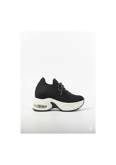 Lescon Voyager Taşlı Bağcıklı Triko Kalın Dolgu Taban Kadın Sneaker Ayakkabı B279 Siyah