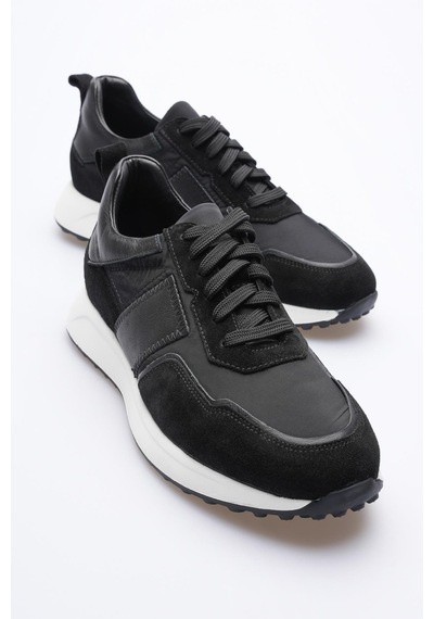 Erkek Hakiki Deri Süet Sneaker Paraşüt Detaylı Siyah Zerox Siyah