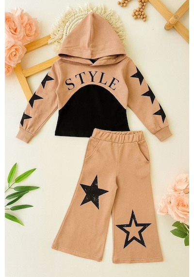 Star Style Kız Çocuk 3'lü Takım - 3/12 Yaş - 31517 Kahverengi