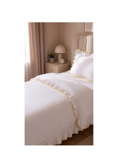 %100 Pamuk Overloklu Fırfırlı Tek Kişilik Nevresim Takımı Lastikli Çarşaflı 160x200 Cm Sarı - 904799828 Sarı