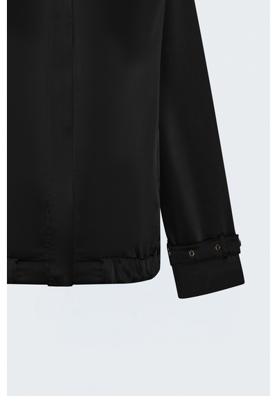 Sateen Saten Bomber Ceket - Siyah-137970