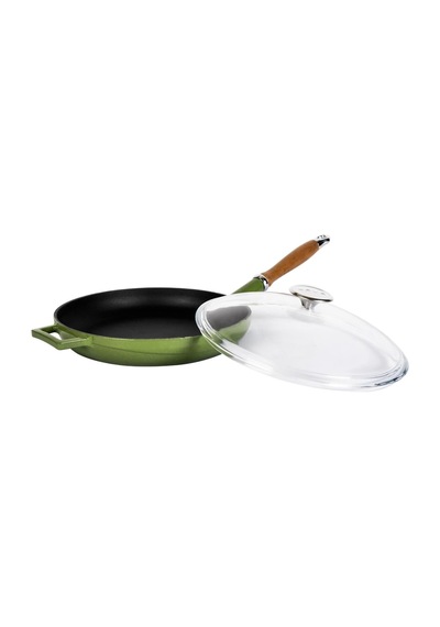 Döküm Kızartma Tavası Çap Ø 28cm. Ahşap Saplı Glaze Yeşil Diğer
