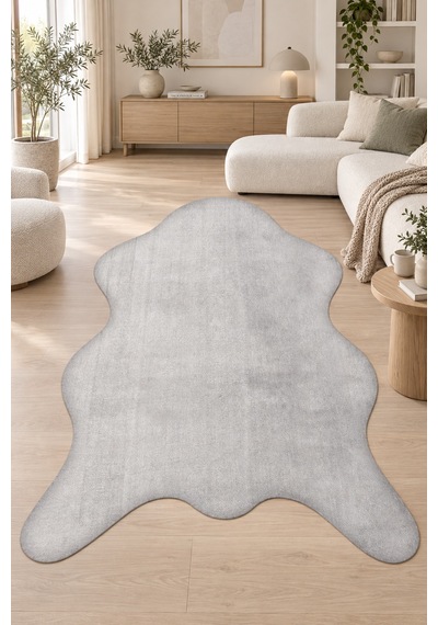 Tosia Floke Peluş Post Şeklinde Halı - Gri - Salon Antre - Yıkanabilir Kaymaz Tabanlı Yumuşak Polyester Halı