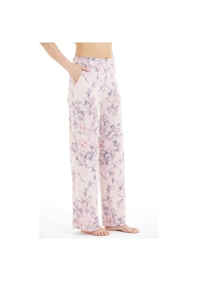 Lılac Kadın Çiçek Desenli %100 Viskon Pijama Altı Pantolon Pudra Pembe Pudra Pembe