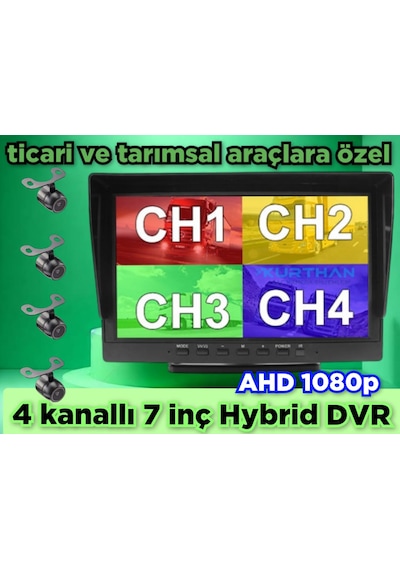7 İnç Dvr Monitör Ve 4 Adet Ahd 1080p Kelebek Kamera Seti 12 Volt