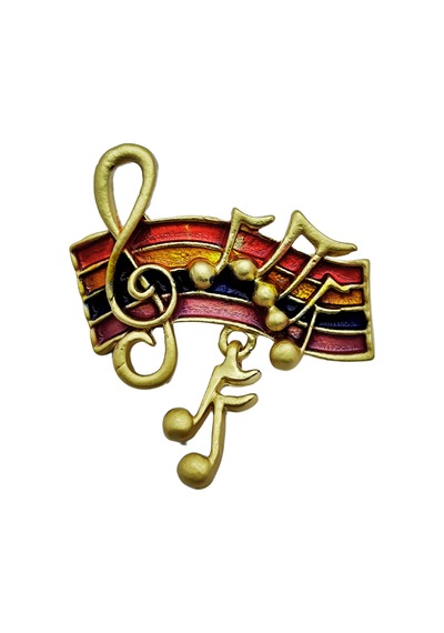 Renkli Nota Ve Sol Anahtarı Tasarımlı Müzik Broş Altın Renk Şık Aksesuar Çok Renkli