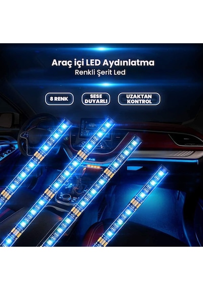 Araç Içi Aydınlatma Kumandalı Müziğe Duyarlı 9 Led Ayak Altı Led (227587912)