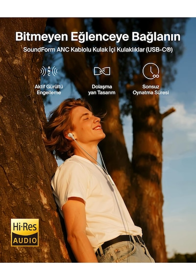 Belkin Soundform Anc Usb-c Bağlantılı, Mikrofonlu Kulakiçi Kablolu Kulaklık, Beyaz
