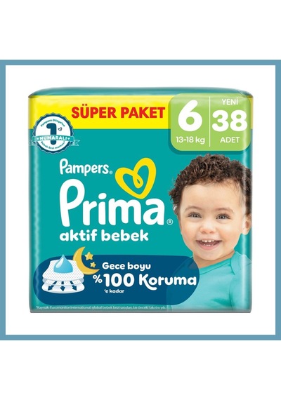 Prima Aktif Bebek Süper Paket Bebek Bezi 6 Beden 38 Adet Mbt06