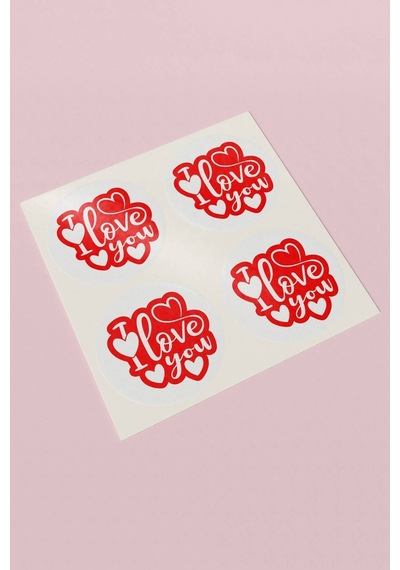 90 Adet I Love You Kalpli Etiketi Kırmızı Beyaz 3x3cm St2038 Çok Renkli
