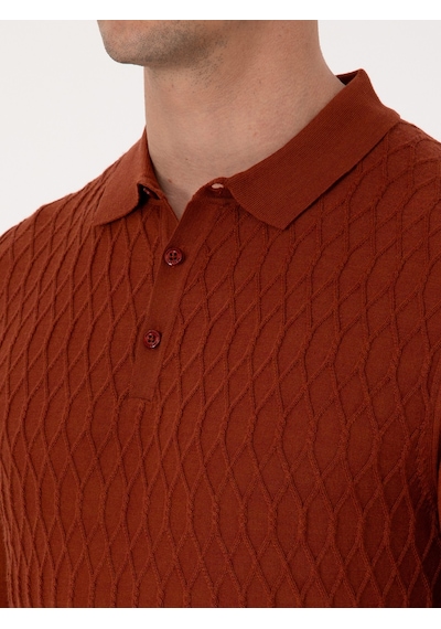 Cacharel Karamel Slim Fit Yün Karışımlı Polo Yaka Triko Kazak Kahverengi
