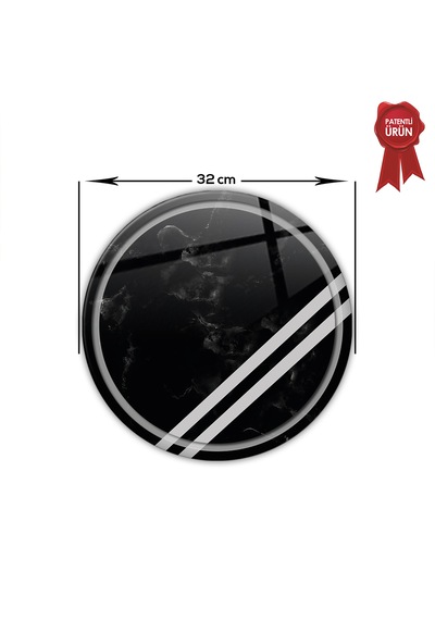 Kanallı Cam Kesme Tahtası - Dark World Şeritli - Çap32cm