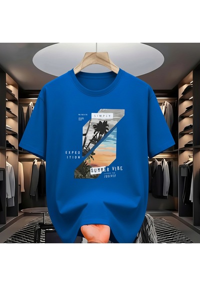 Uyguntarz Unisex Summer Vıbe Baskılı Tasarım Tshirt Mavi