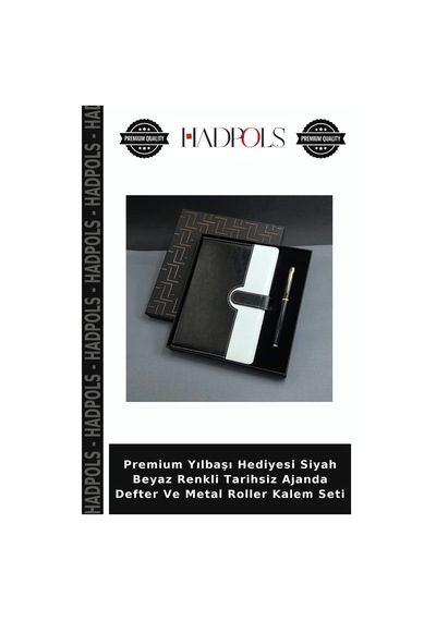 Premium Yılbaşı Hediyesi Siyah Beyaz Renkli Tarihsiz Ajanda Defter Ve Metal Roller Kalem Seti Siyah - Beyaz