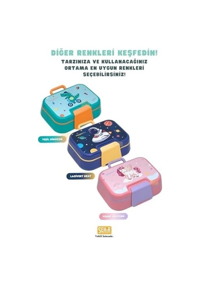 1030ml Lunchbox Tek Katlı 3 Bölmeli Pp Plastik Sefer Tası Yemek Kutusu Pembe Açık