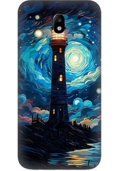 Samsung Galaxy J3 Pro Uyumlu Ay Işığında Yalnız Deniz Feneri Desenli Silikon Kılıf