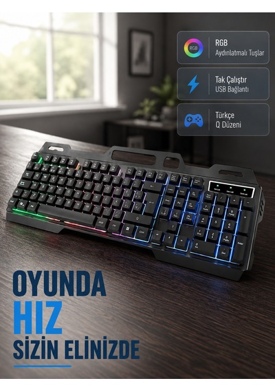 Profesyonel Oyuncu Klavye Mouse Seti Rgb Işıklı, Türkçe Q, Dpı Ayarlı, Dayanıklı Gövde - Lisinya Diğer