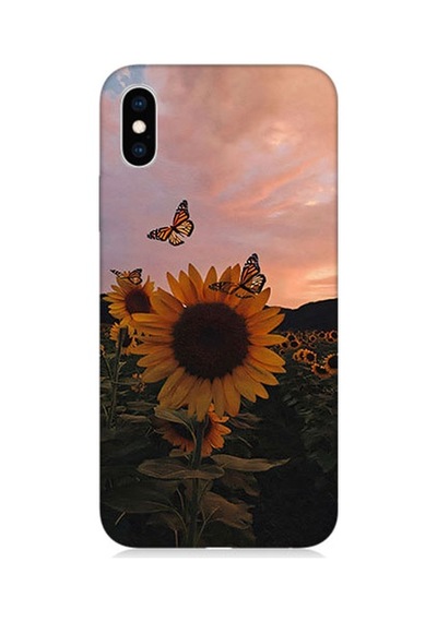 Apple Uyumlu iPhone Xs Gün Batımı Çiçeği Desenli Silikon Kılıf