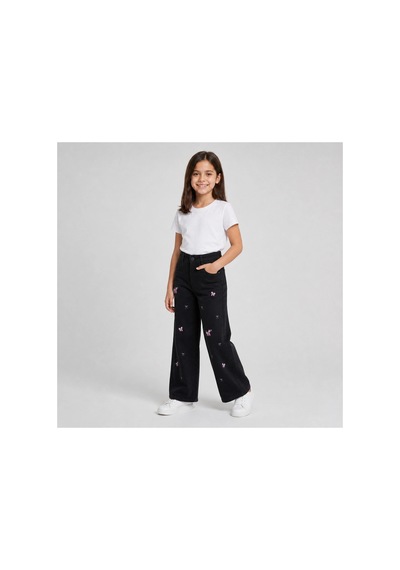 Rony Pony Kids Kız Çocuk Fiyonk Nakışlı Palazzo Kot Pantolon Yüksek Bel Geniş Paça Jean Siyah Rony Pony Kids Kız Çocuk Fiyonk Nakışlı Palazzo Kot Pantolon Yüksek Bel Geniş Paça Jean Siyah