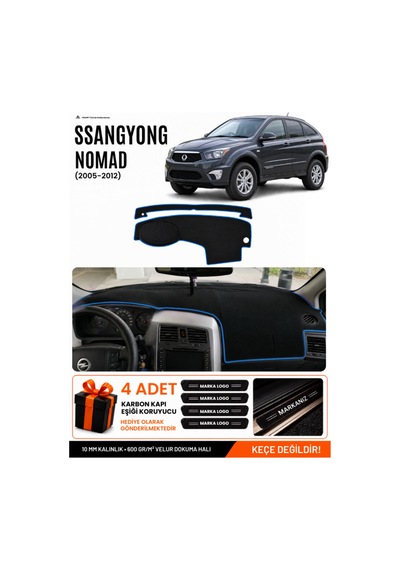 Ssangyong Nomad 2005-2012 Uyumlu Torpido Örtüsü, Torpido Kılıfı - Siyah-mavi - Ss001