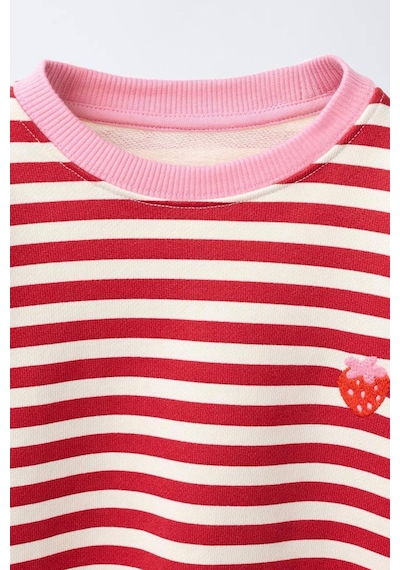 Minigimin Cicileri Çizgili Çilek Nakışlı Oversize Kız Çocuk Sweatshirt - Kırmızı